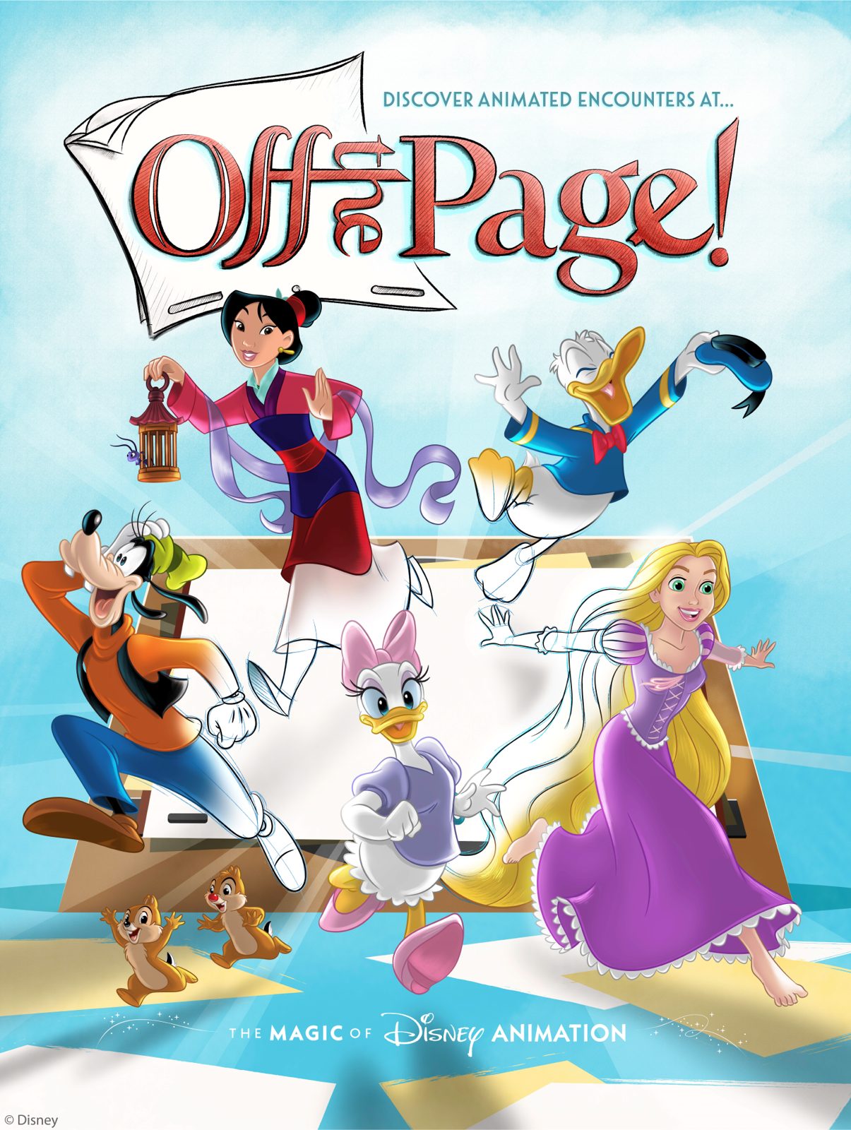 Encontro com personagens Disney na área Off the Page!